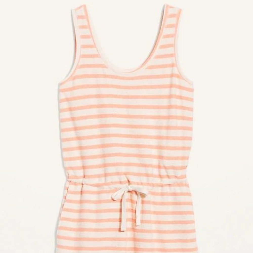Old Navy Waist-Defined Sleeveless Striped Terry Beach Romper-- 4-inch inseam New - Picture 2 of 4